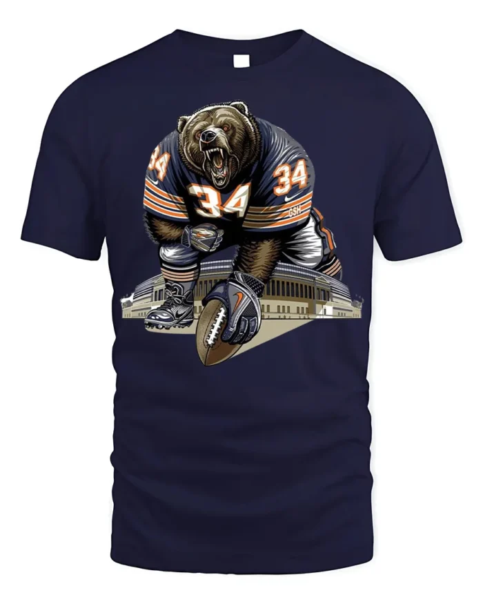 Fierce Bear Football Player Graphic T-Shirt Black - navy t-shirt on white background