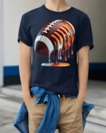 Dripping Football Game Day Graphic T-Shirt Black - model wearing navy shirt, hands in pockets