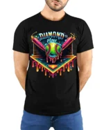 Diamond Flow Softball Drip Neon Graphic T-Shirt Black - model wearing black shirt, hands behind back