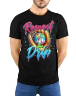 Respect the Drip Baseball Graphic T-Shirt Black - model wearing black shirt, hands behind back