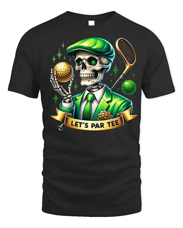 Skeleton Golf Par Tee Funny Graphic T-Shirt - black t-shirt on white background