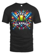Funny Softball Pitch Slapped Graphic T-Shirt - black t-shirt on white background