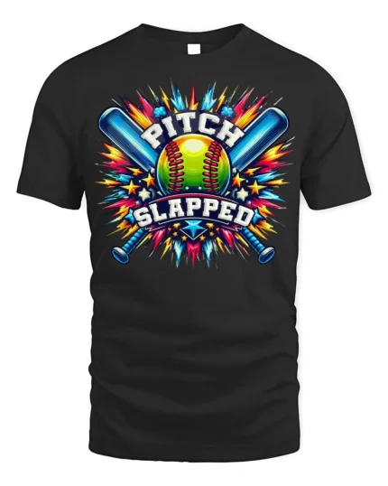 Funny Softball Pitch Slapped Graphic T-Shirt - black t-shirt on white background