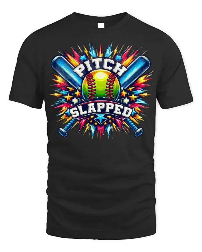 Funny Softball Pitch Slapped Graphic T-Shirt - black t-shirt on white background