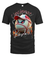 Cincinnati Baseball Angry Ball Graphic T-Shirt - black t-shirt on white background