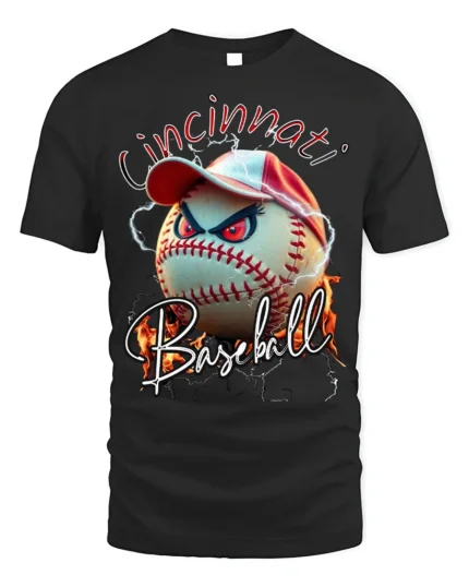 Cincinnati Baseball Angry Ball Graphic T-Shirt - black t-shirt on white background