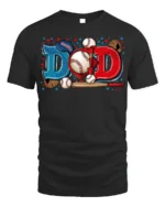 Baseball Dad Sports Glove and Bat Graphic T-Shirt - black t-shirt on white background