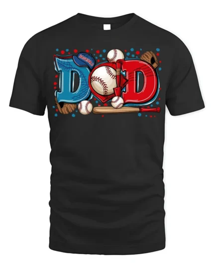 Baseball Dad Sports Glove and Bat Graphic T-Shirt - black t-shirt on white background