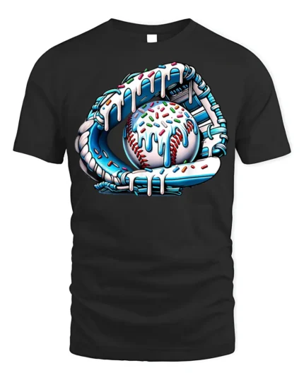 Ice Cream Baseball Glove and Ball Funny T-Shirt - black t-shirt on white background