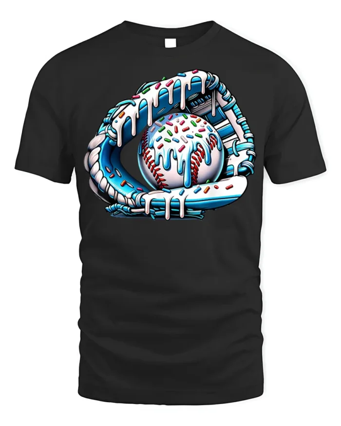 Ice Cream Baseball Glove and Ball Funny T-Shirt - black t-shirt on white background