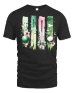 Floral Golf Ball and Club Art Graphic T-Shirt - black t-shirt on white background