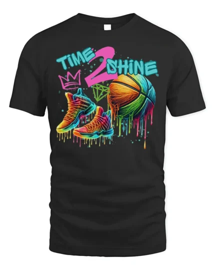 Colorful Basketball Shoes and Ball Graphic T-Shirt - black t-shirt on white background
