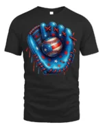 Patriotic Baseball Glove and Ball Graphic T-Shirt - black t-shirt on white background