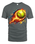 Flaming Softball Splash Art Sports Graphic T-Shirt - gray t-shirt on white background