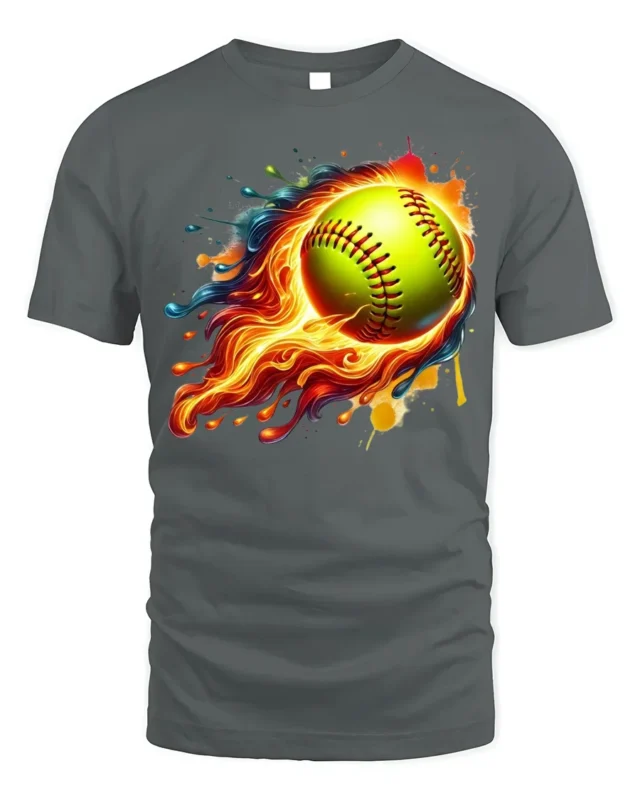 Flaming Softball Splash Art Sports Graphic T-Shirt - gray t-shirt on white background