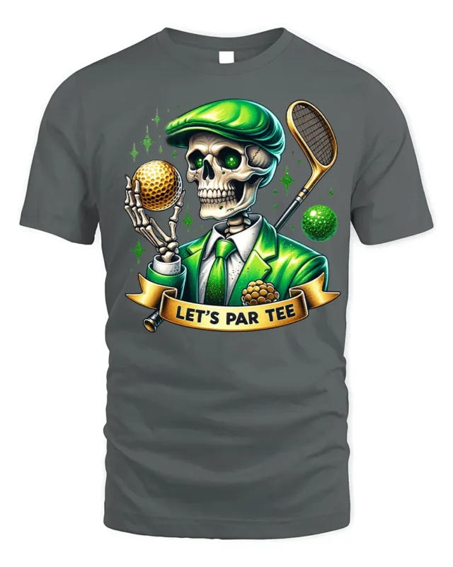 Skeleton Golf Par Tee Funny Graphic T-Shirt - gray t-shirt on white background