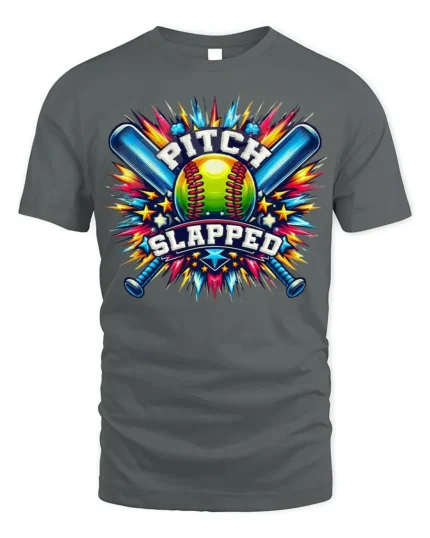 Funny Softball Pitch Slapped Graphic T-Shirt - gray t-shirt on white background