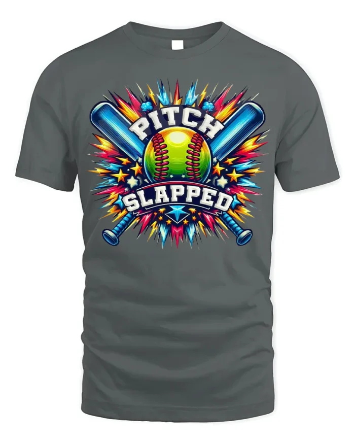 Funny Softball Pitch Slapped Graphic T-Shirt - gray t-shirt on white background