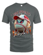 Cincinnati Baseball Angry Ball Graphic T-Shirt - gray t-shirt on white background