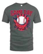Game Day Baseball Glove and Ball Graphic T-Shirt - gray t-shirt on white background