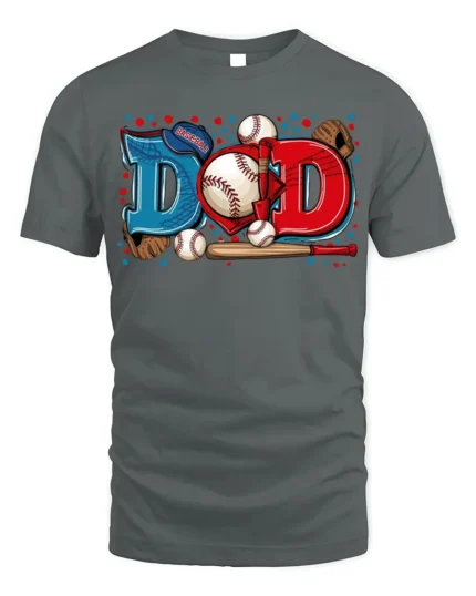 Baseball Dad Sports Glove and Bat Graphic T-Shirt - gray t-shirt on white background