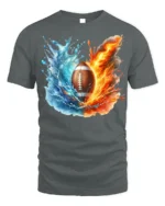 Fire and Water Football Splash Art Graphic T-Shirt - gray t-shirt on white background