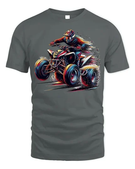 Extreme ATV Rider Off Road Racing Graphic T-Shirt - gray t-shirt on white background