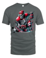Skeleton Hockey Player Red Uniform Graphic T-Shirt - gray t-shirt on white background