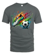 Colorful Soccer Shoe and Ball Splash Graphic T-Shirt - gray t-shirt on white background