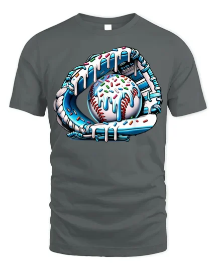 Ice Cream Baseball Glove and Ball Funny T-Shirt - gray t-shirt on white background