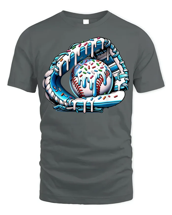 Ice Cream Baseball Glove and Ball Funny T-Shirt - gray t-shirt on white background