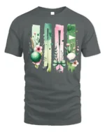 Floral Golf Ball and Club Art Graphic T-Shirt - gray t-shirt on white background