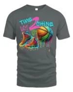 Colorful Basketball Shoes and Ball Graphic T-Shirt - gray t-shirt on white background
