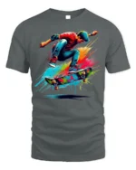 Colorful Skateboard Trick Splash Art Graphic T-Shirt - gray t-shirt on white background