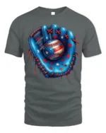 Patriotic Baseball Glove and Ball Graphic T-Shirt - gray t-shirt on white background