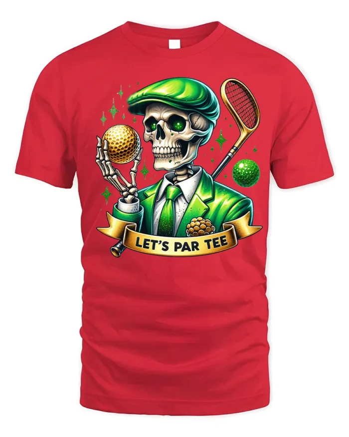 Skeleton Golf Par Tee Funny Graphic T-Shirt - red t-shirt on white background