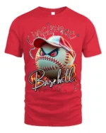 Cincinnati Baseball Angry Ball Graphic T-Shirt - red t-shirt on white background