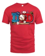 Baseball Dad Sports Glove and Bat Graphic T-Shirt - red t-shirt on white background