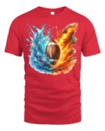 Fire and Water Football Splash Art Graphic T-Shirt - red t-shirt on white background