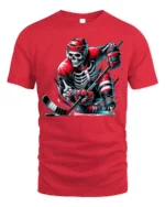 Skeleton Hockey Player Red Uniform Graphic T-Shirt - red t-shirt on white background