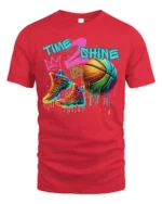Colorful Basketball Shoes and Ball Graphic T-Shirt - red t-shirt on white background