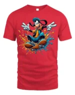Cool Cartoon Dog Skateboard Splash Graphic T-Shirt - red t-shirt on white background