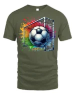 Colorful Soccer Goal Graphic T-Shirt for Fans - military green t-shirt on white background