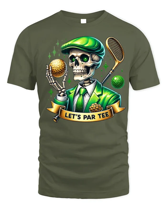 Skeleton Golf Par Tee Funny Graphic T-Shirt - military green t-shirt on white background