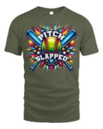 Funny Softball Pitch Slapped Graphic T-Shirt - military green t-shirt on white background