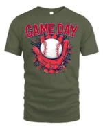 Game Day Baseball Glove and Ball Graphic T-Shirt - military green t-shirt on white background