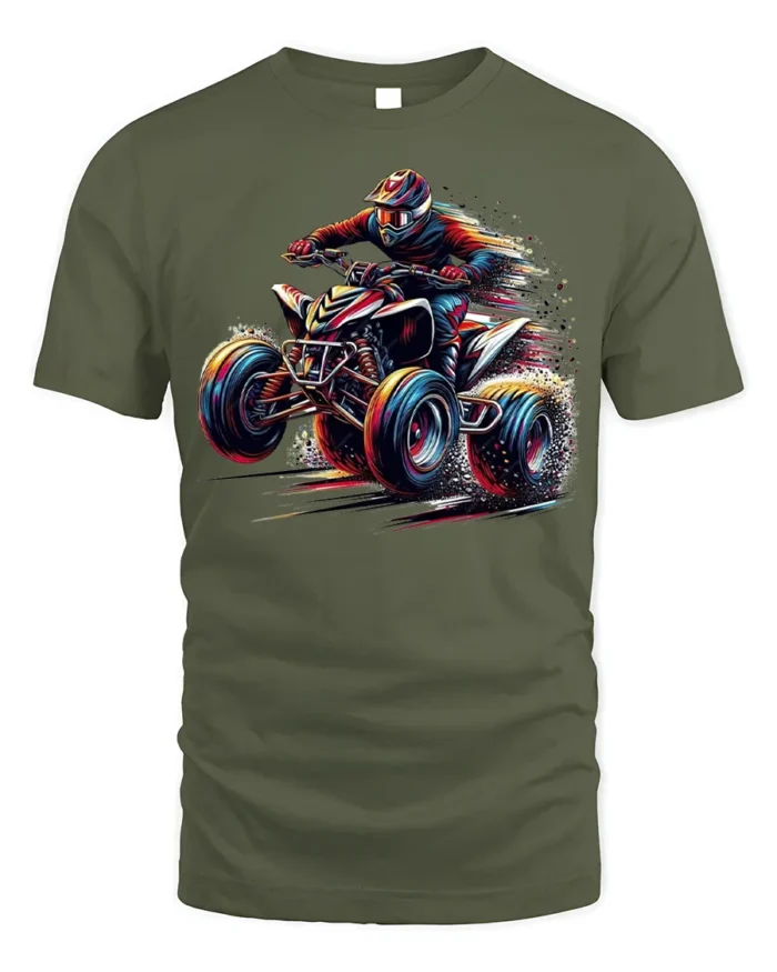 Extreme ATV Rider Off Road Racing Graphic T-Shirt - military green t-shirt on white background