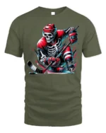 Skeleton Hockey Player Red Uniform Graphic T-Shirt - military green t-shirt on white background