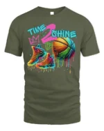 Colorful Basketball Shoes and Ball Graphic T-Shirt - military green t-shirt on white background