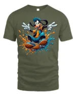 Cool Cartoon Dog Skateboard Splash Graphic T-Shirt - military green t-shirt on white background